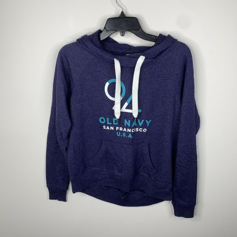 Old Navy Womens S Blue San Francisco USA Long Sleeve Hoodie Sweatshirt